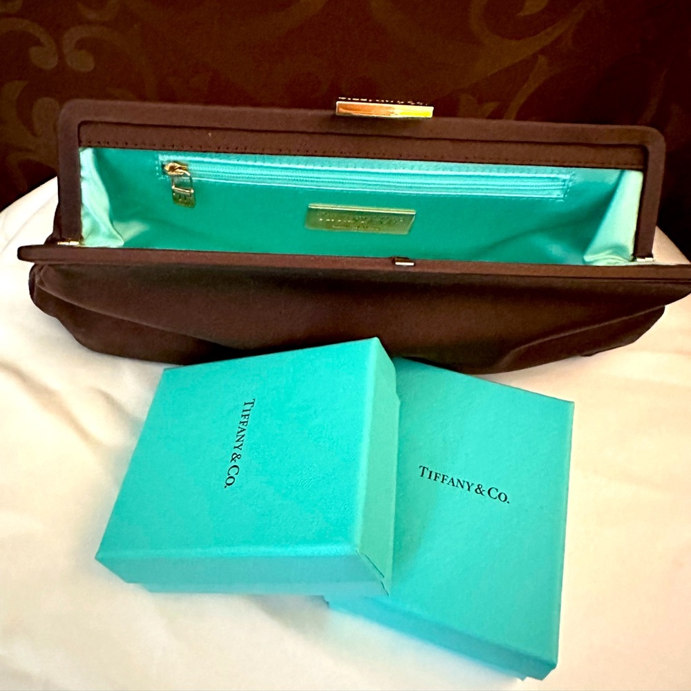NWOB Vintage Tiffany & Co. brown silk clutch